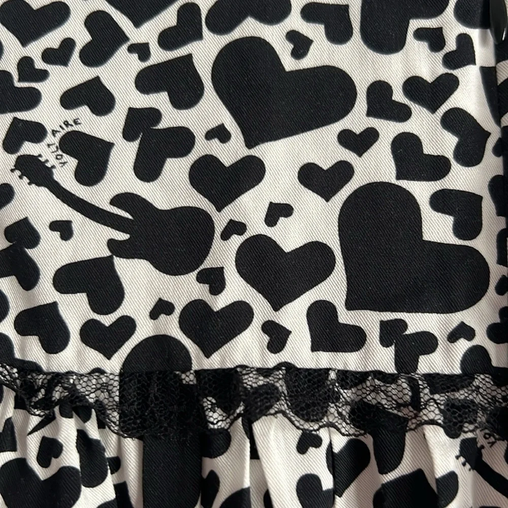 Zadig & Voltaire Freja Dress Heart Print Black White Tunic Girls NWOT